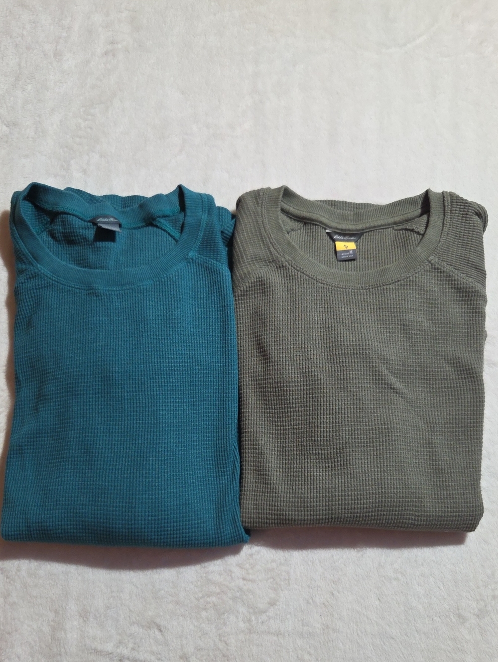 Lot Of 2 Eddie Bauer Long-Sleeve Waffle Crew Teal and Olive